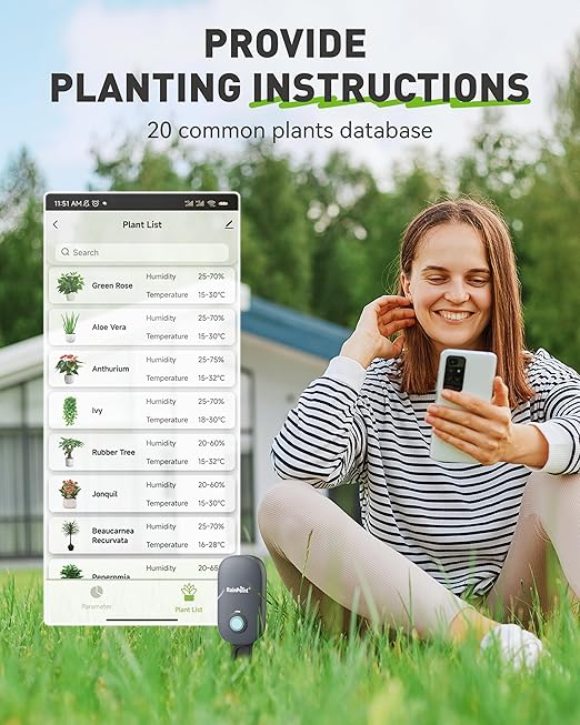 RAINPOINT Bluetooth 2-in-1 Soil Moisture & Air Temp Meter, App Remote Monitoring - Image 4