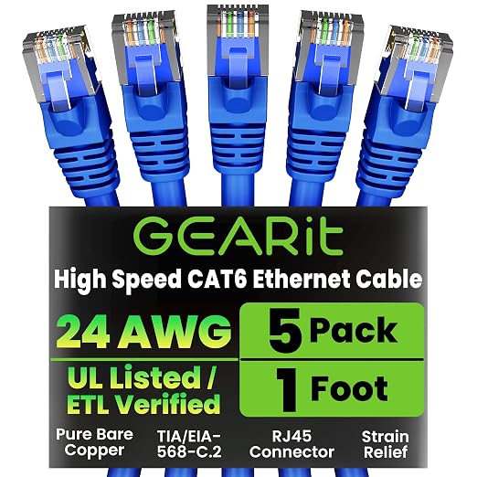 GEARit Cat 6 Ethernet Patch Cable 1 ft Blue by GEARit