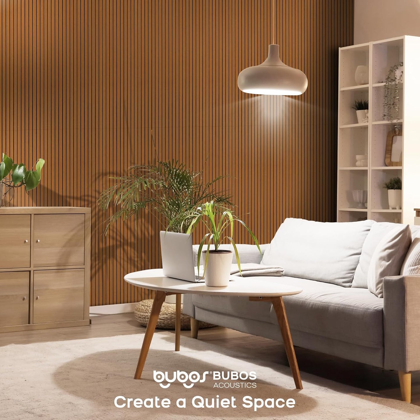 BUBOS 10 Pack Large Acoustic Panels, 48"X 12"X 0.4", Sound Proof Panels for Walls, Decorative, Self-Adhesive, 3D Slat (Brown 01)