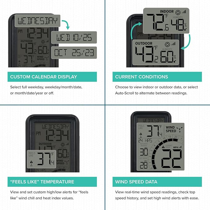 La Crosse Technology 327-1418BW Monochromatic Digital Wind Speed Station - Image 5