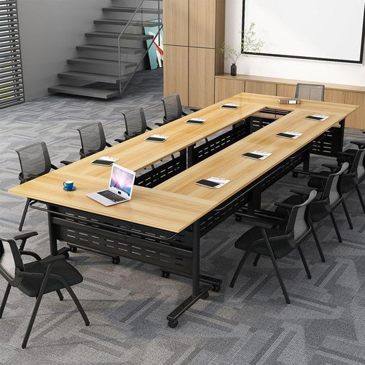 Foldable Conference Table, Folding Conference Room Table with Wheels, Modern Rectangle Flip Top Mobile Training Table for Office Room Classroom (2pack 63in)