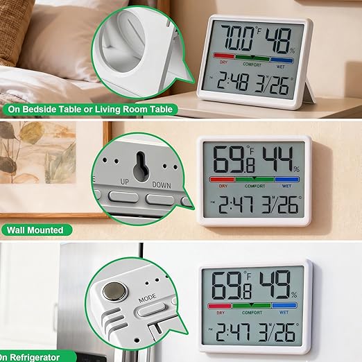 Digital Hygrometer Indoor Thermometer, Clock - Image 5