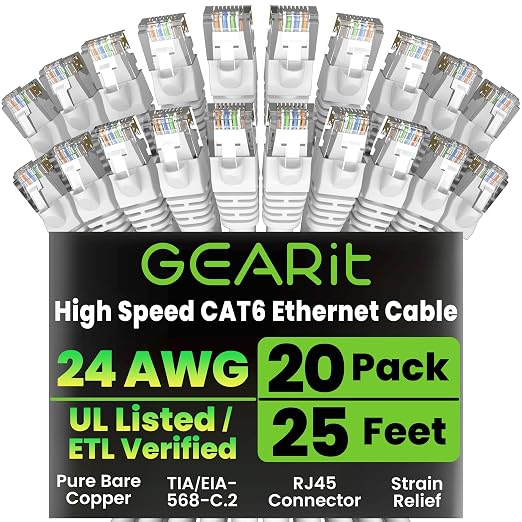GEARit Cat 6 Ethernet Cable Cat6 Network Patch, Snagless Cord, Internet by GEARit