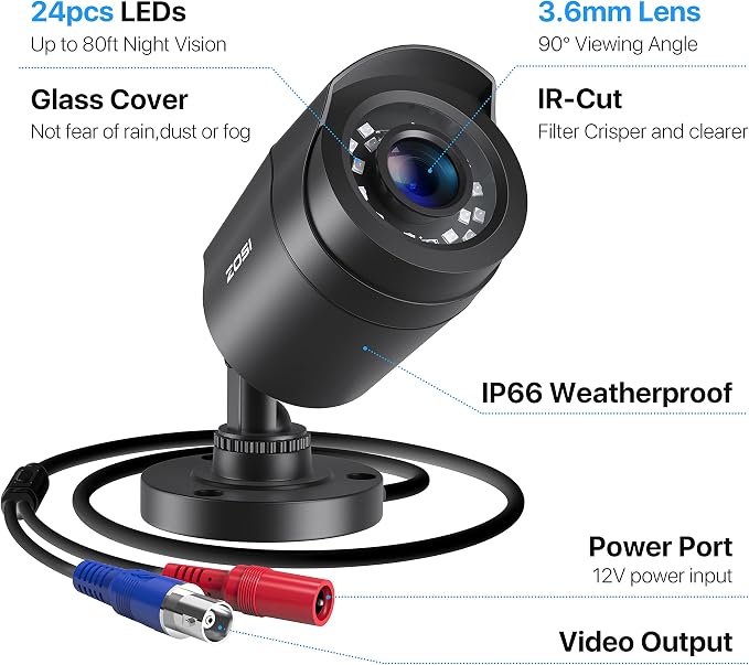 ZOSI 1080P 4 Pack HD TVI Security Cameras, 80ft Night Vision, Outdoor Indoor - Image 2