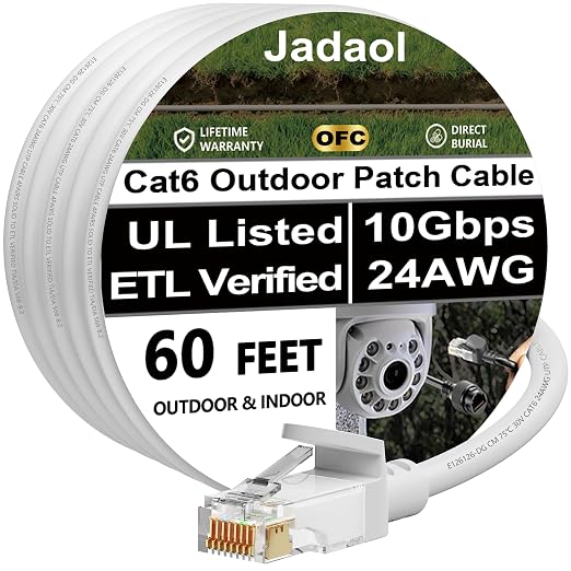 Jadaol Cat 6 Ethernet Cable 60 ft, Outdoor&Indoor, Support Cat8/7 Network LAN by Jadaol