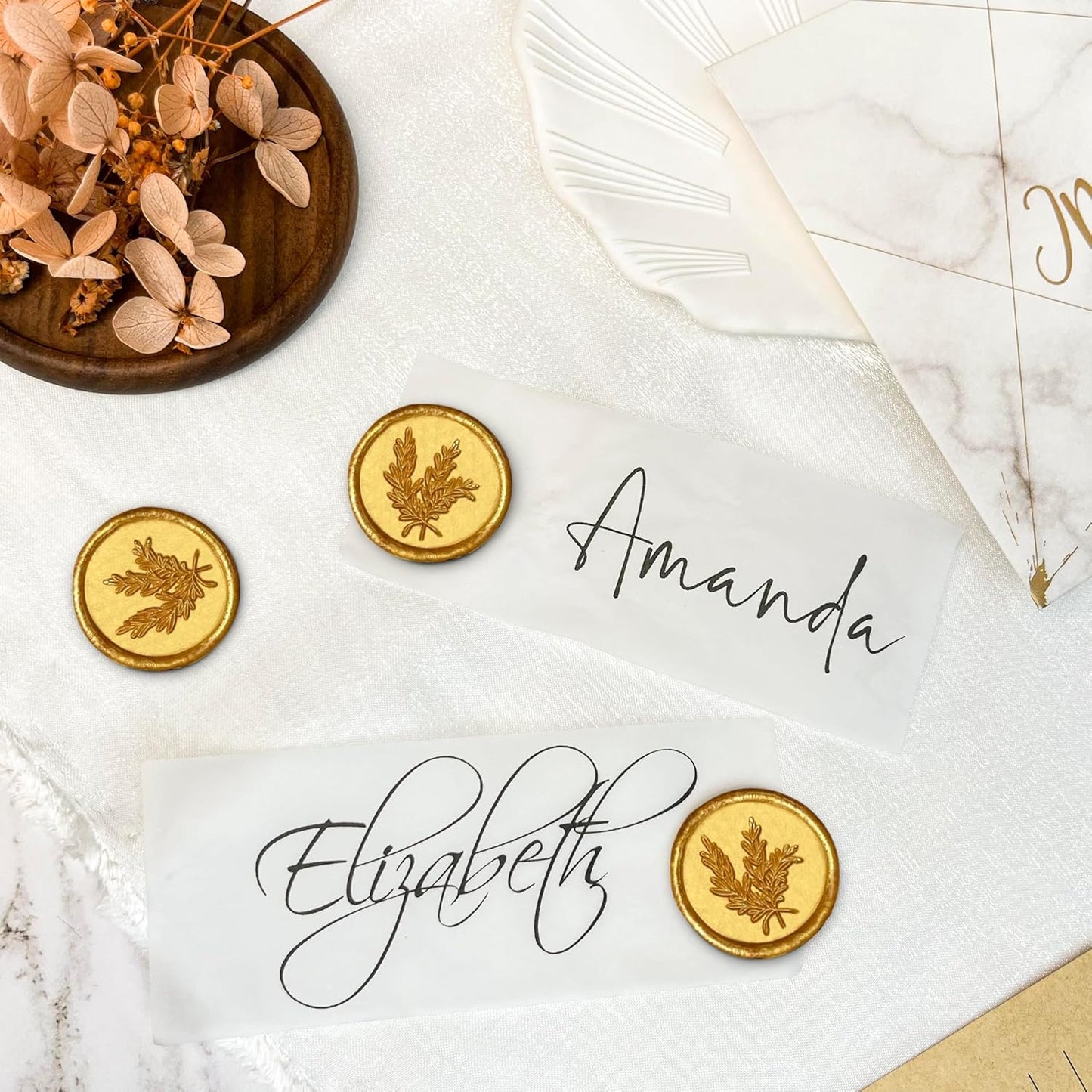 50Pcs Wax Seal Stickers Handmade Envelope Seals Self Adhesive Wax Stickers for Wedding Party Invitations, Envelope, Gift Wrap, Christmas(Rosemary Style, Gold)