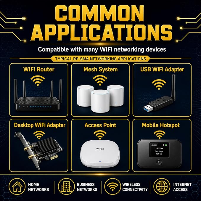 Tri-Band WiFi Antenna 10dBi High Gain 2.4GHz, 6GHz | Pair of Black/Bronze | - Image 6