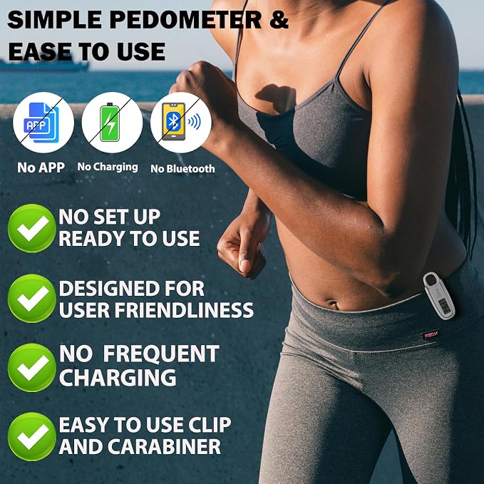 3D Pedometer for Walking with Removable Clip and Carabiner Simple Step Counter - Image 2