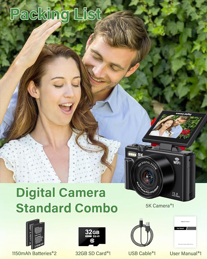 5K Digital Camera for Photography, 75MP WiFi Vlogging Camera for YouTube - Image 7