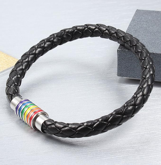Nanafast Titanium Stainless Steel Rainbow LGBT Pride Bracelet Handmade Braided - Image 5