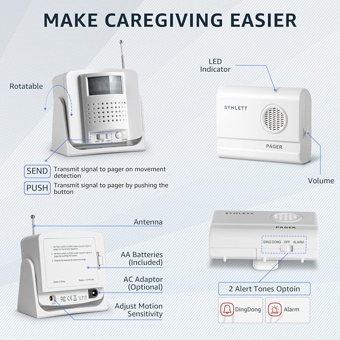 Caregiver Pager Wireless Call Buttons Motion Sensor Alarm Indoor - Image 5