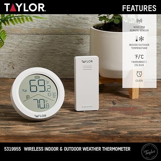 Taylor Digital Wireless Round Indoor Comfort Level Thermometer and Clock - Image 2