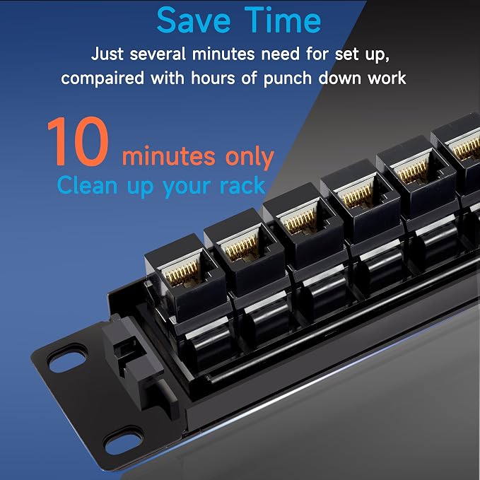 24 Port RJ45 Patch Panel Cat6 Feed Through, Coupler Network Panel 19 Inch - Image 4