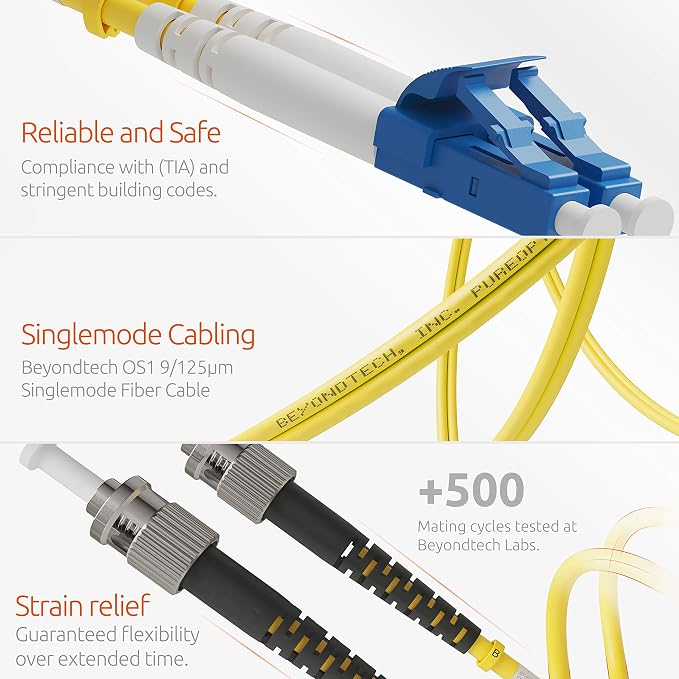 BEYONDTECH 2m LC to ST Fiber Patch Cable – UPC Single-Mode Duplex Fiber Optic - Image 4