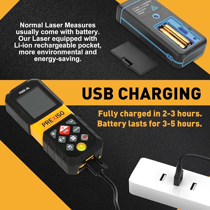 PREXISO Laser Measure, 265Ft Rechargeable Laser Distance Meter - Image 2