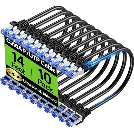 Cat6A Ethernet Cable Shielded 10Gbps 14 ft, Slim Shielded Ethernet Cable Cat 6 by Unknown