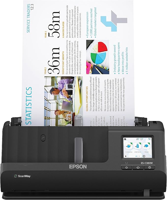 Epson Workforce ES-C380W Wireless Compact Desktop Document Scanner by Amazon+Renewed