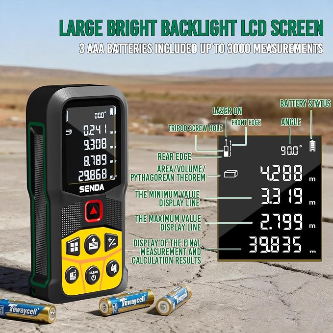 SENDA Laser Measure, 197Ft Digital Laser Measurement Tool - Image 3