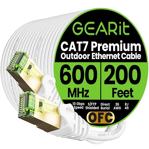 GEARit Cat7 Outdoor Ethernet Cable SFTP Shielded Foil Twisted Pair, Pure Copper by GEARit