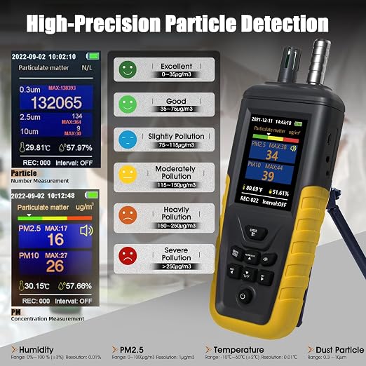 Dust Particle Counter, High Sensitivity 3-Channel PM0.3/2.5/10 um Air Quality - Image 6