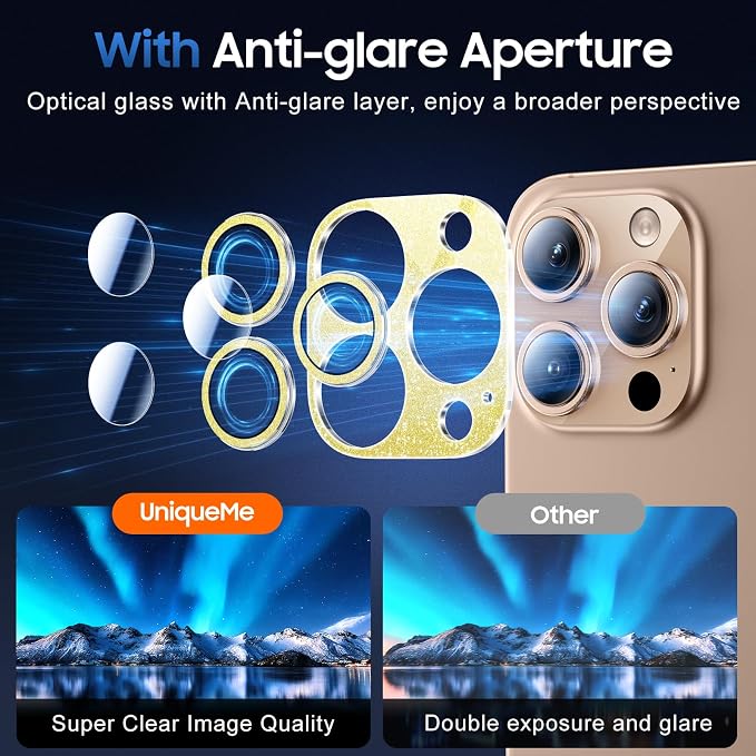 UniqueMe for 3 Pack iPhone 16 Pro/iPhone 16 Pro Max Camera Lens Protector - Image 4