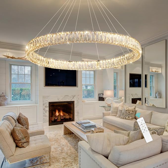 HAIXIANG Modern Crystal Chandelier Dimmable Large Ring LED Pendant Lights - Image 3
