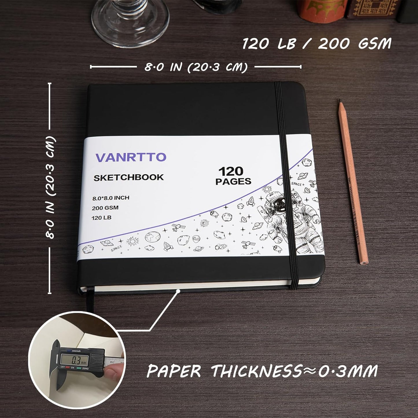 Hardcover Square Sketch Book, 120lb/200GSM Sketchbook Thick Drawing Paper for Marker Watercolor Pencil Mixed Media, Premium Drawing Notebook, 60 Sheets/120 Pages 8x8 Inch Sketch Pad, 2 Pack
