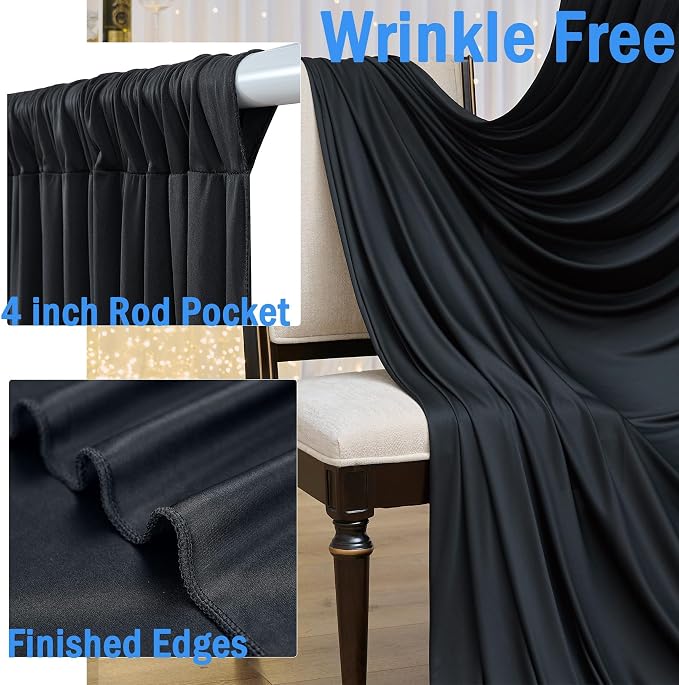 60ft x 12ft Wrinkle Free Black Backdrop Curtains - Image 4