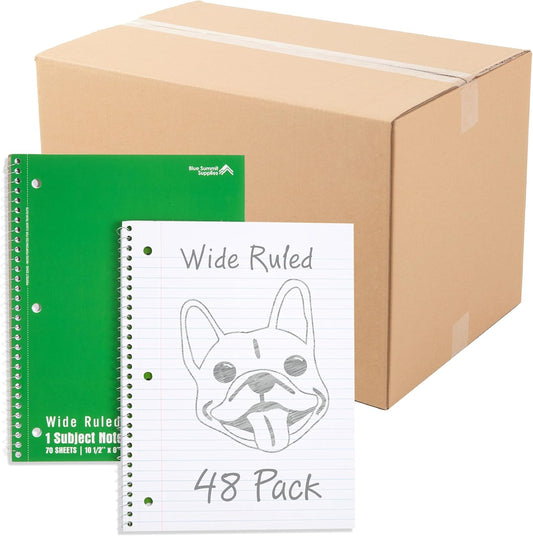 Blue Summit Green Wide Ruled Spiral Notebooks Bulk, 1 Subject Spiral Notebook Wide Ruled, Paper School Bulk Notebooks, 48 Pack