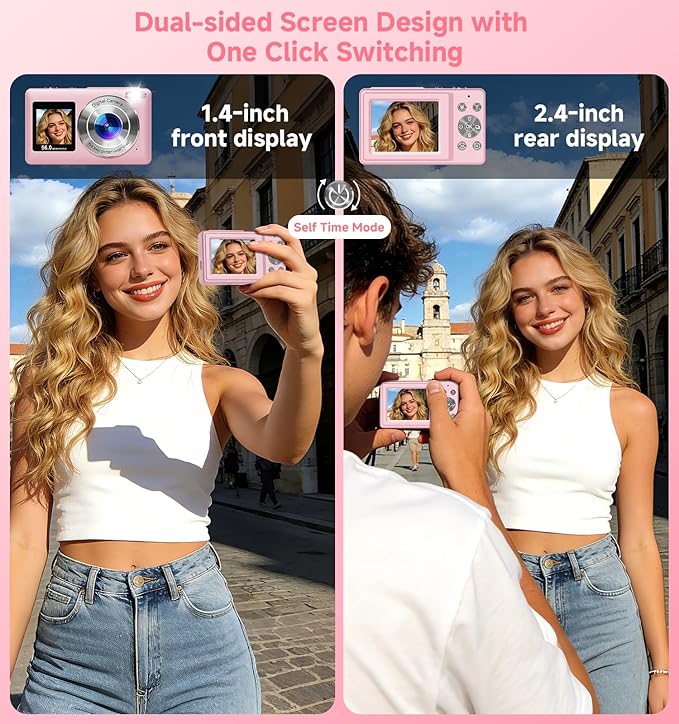 Digital Camera, 2026 Upgraded 56MP Pink Digital Camera, Dual Screens Cameras - Image 2