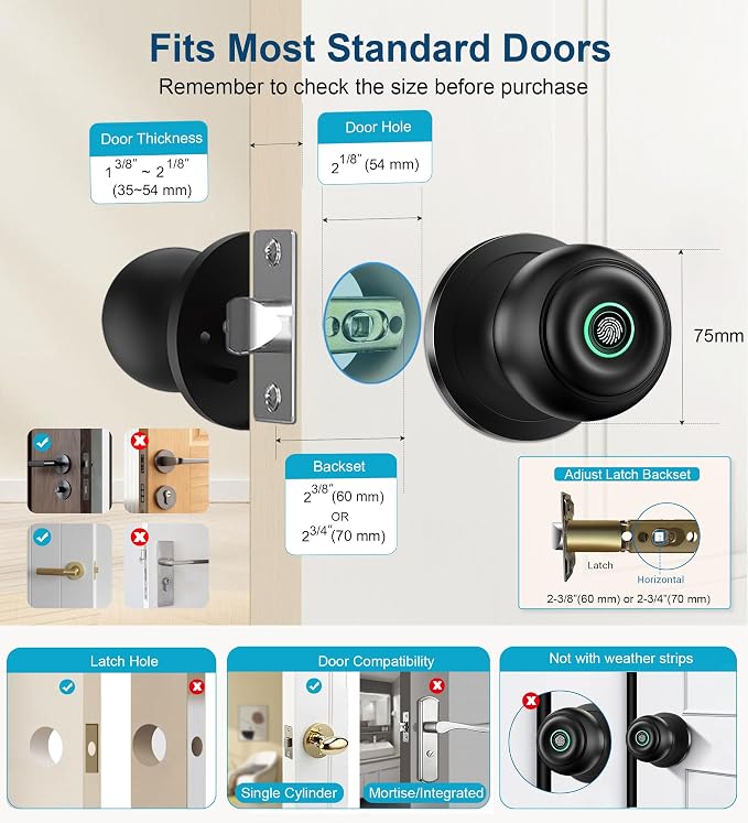 Fingerprint Door Lock, Smart Fingerprint Door Knob - Image 5