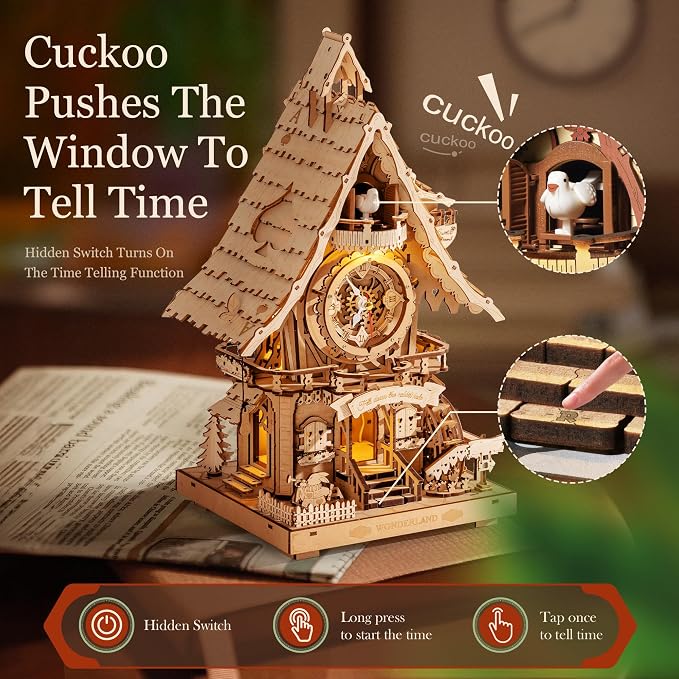ROBOTIME 3D Wooden Puzzles for Adults-Cuckoo Clock Wooden Models for Adults to - Image 2