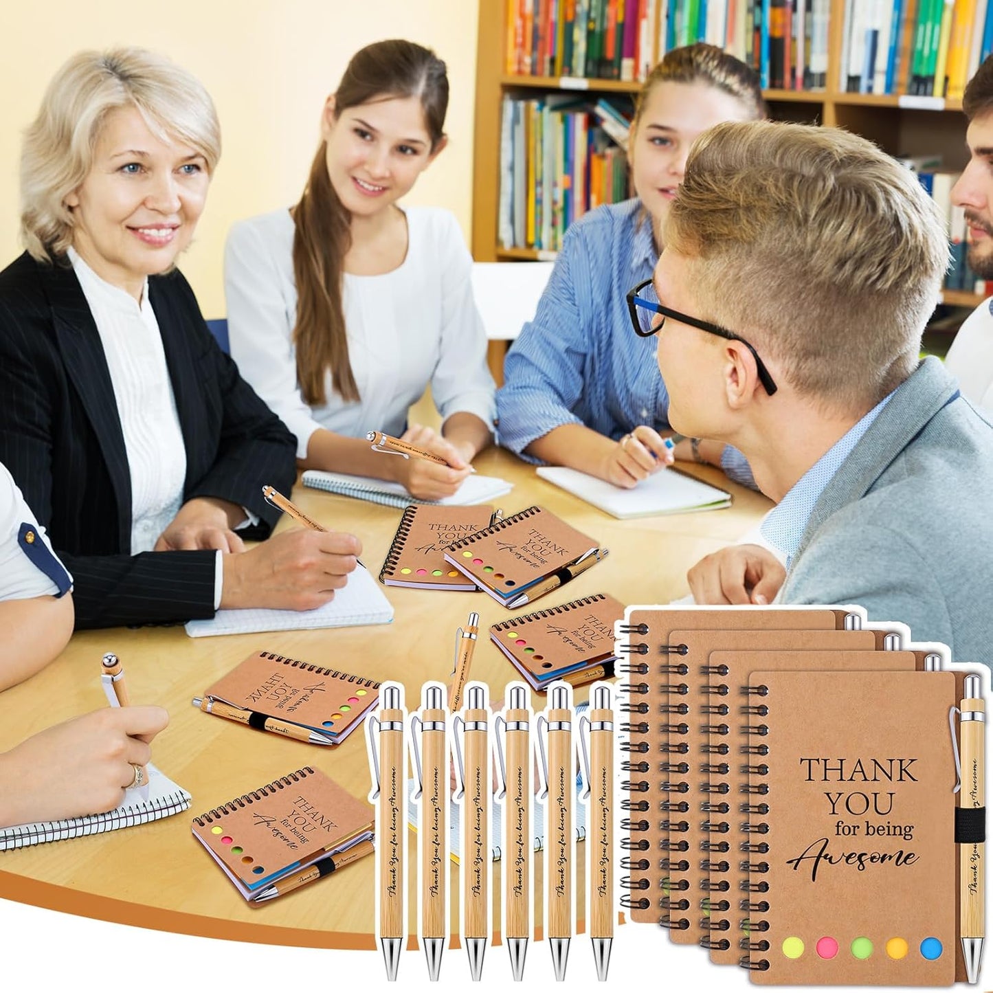40 Sets Employee Appreciation Gifts Encouragement Inspirational Spiral Notebooks with Sticky Notes Notepads Thank You Bamboo Ballpoint Pens for Nurse Coworker Teacher (THANK YOU)