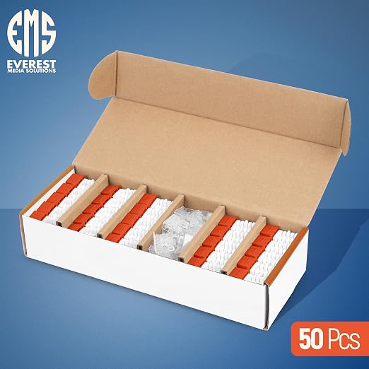 Everest 90° Angled RJ45 Cat6A Keystone Jacks 50-Pack in Orange - Image 2