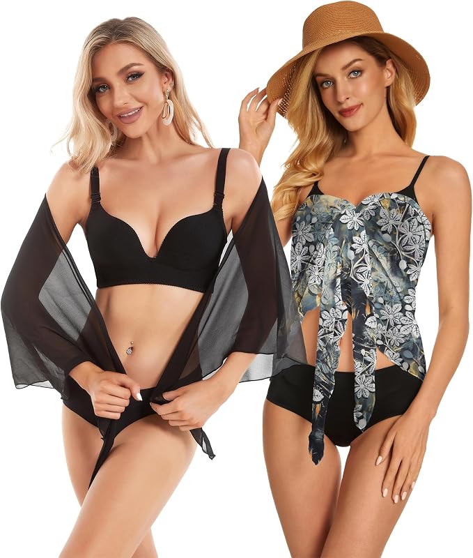 CHICGAL 2 Pieces Women Beach Sarong Bathing Suit Wrap Skirt Sheer Bikini - Image 3