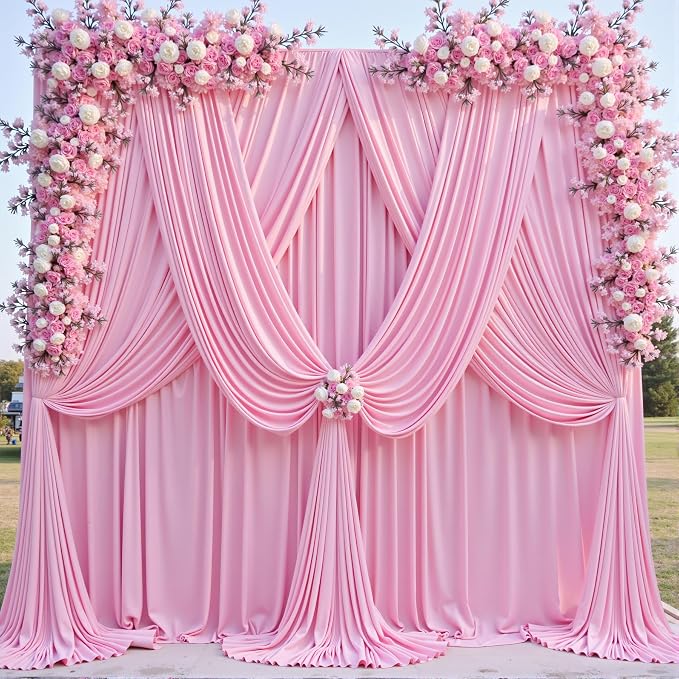 20ft x 12ft Wrinkle Free Pink Backdrop Curtains - Image 2