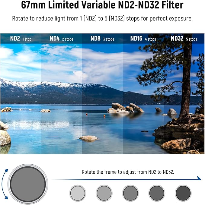 NEEWER 67mm Variable ND Filter, Slim HD ND2-32 Adjustable Neutral Density - Image 3