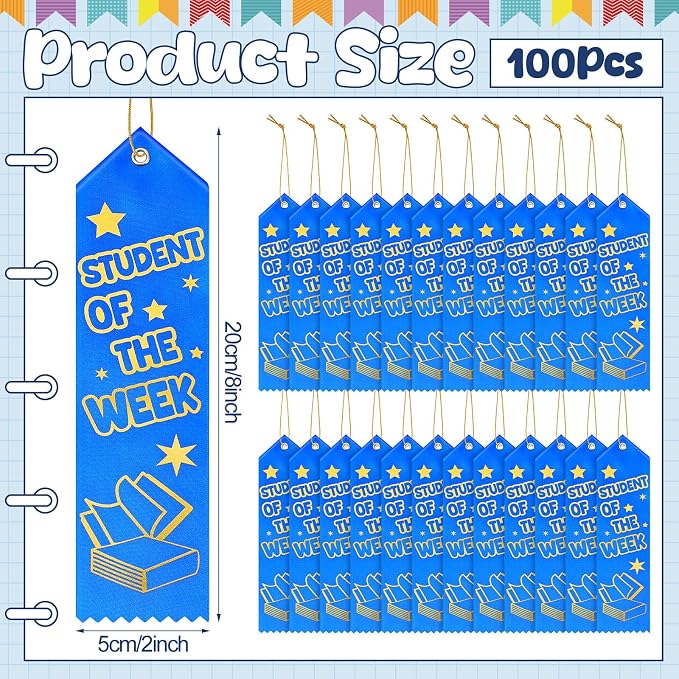 Wavwavw 100 Pcs Student of The Week Award Ribbons Bulk 8" x 2" Prizes Ribbons - Image 2