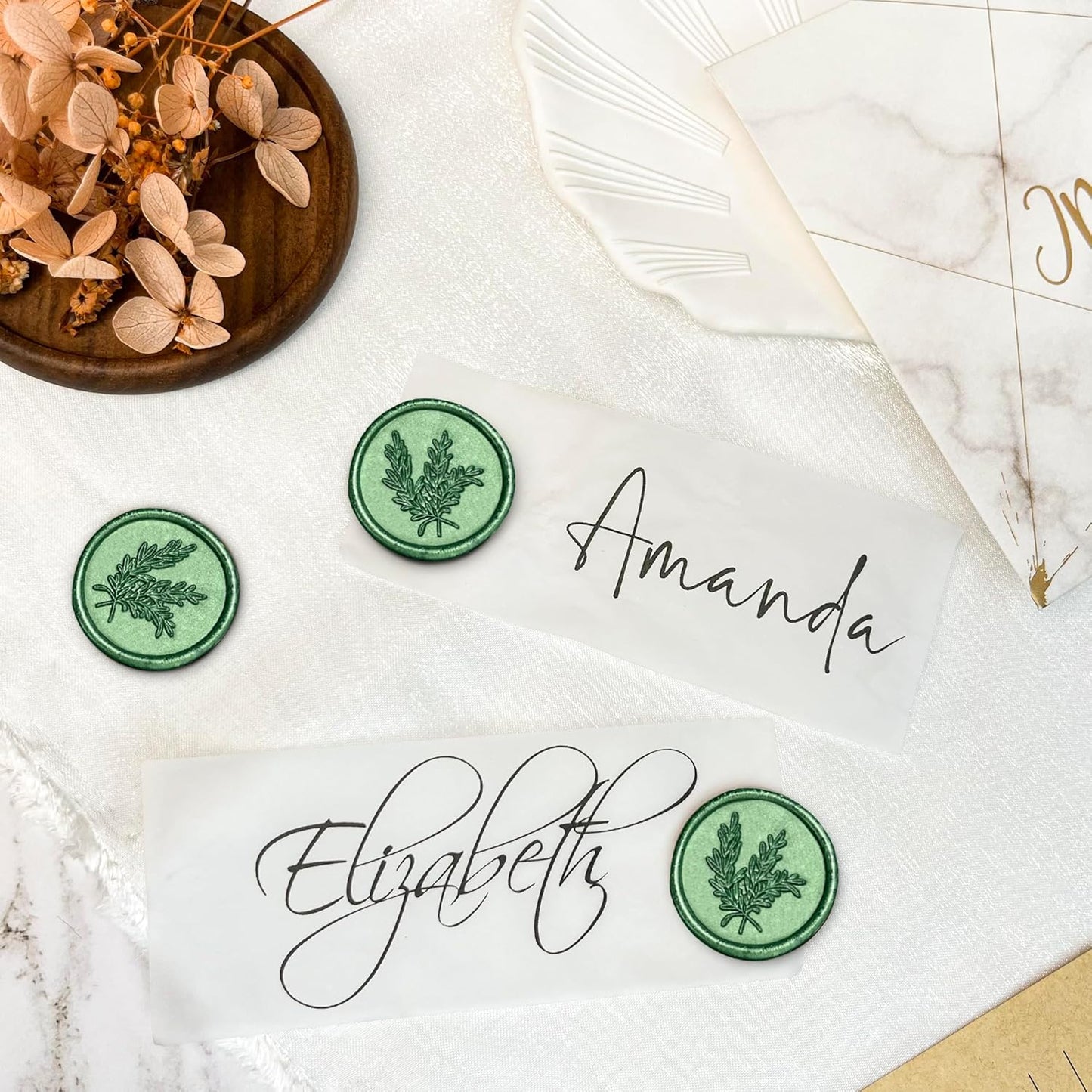 100Pcs Wax Seal Stickers Handmade Envelope Seals Self Adhesive Wax Stickers for Wedding Party Invitations, Envelope, Gift Wrap, Christmas(Rosemary Style, Green)