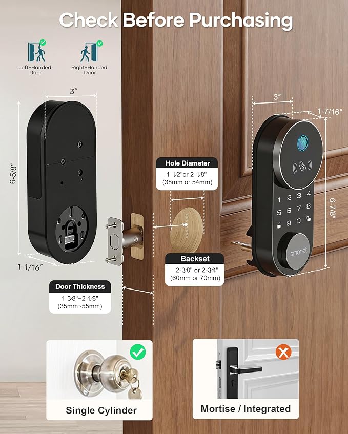 Smart Lock AH1, SMONET Fingerprint Keyless Entry Door Lock - Image 6