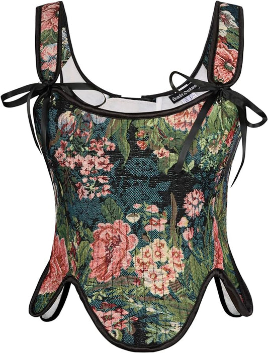 SCARLET DARKNESS Bustier Tops for Women Renaissance Floral Lace Up Bodyshaper by SCARLETDARKNESS