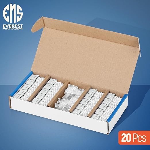 Everest 90° Angled RJ45 Cat6 Keystone Jacks 20-Pack in White - Image 2