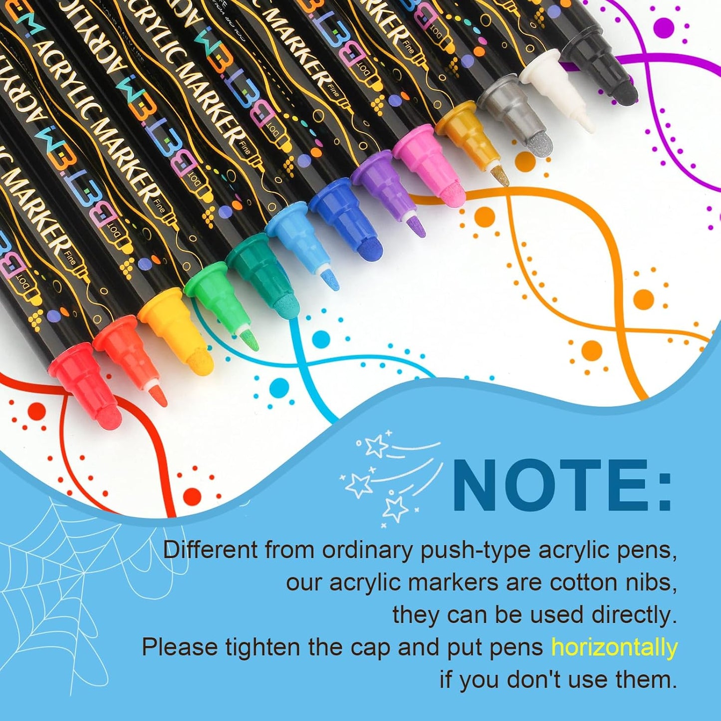 Betem 24 Colors Dual Tip Acrylic Paint Pens Markers, Premium Acrylic Paint Pens for Wood, Canvas, Stone, Rock Painting, Glass, Ceramic Surfaces, DIY Crafts Making Art Supplies