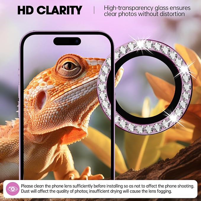 for iPhone 16/16 Plus Camera Lens Protector Bling Individual Metal Diamond Ring - Image 4