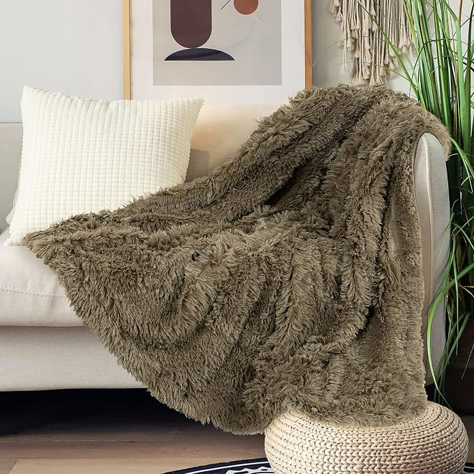 Tuddrom Decorative Extra Soft Faux Fur Throw Blanket 70"x78", Solid Reversible - Image 6