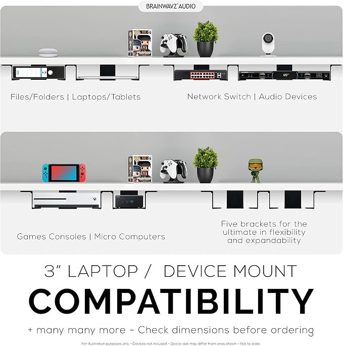 BRAINWAVZ Twin Under Desk Laptop & Device Holder Mount, Adhesive & Screw in - Image 6