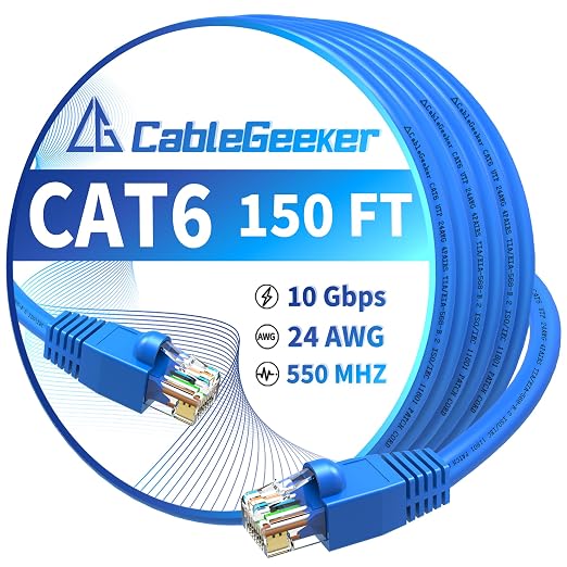CableGeeker Cat 6 Ethernet Cable 150 ft, High Speed 10Gbps CCA Internet Network by CableGeeker