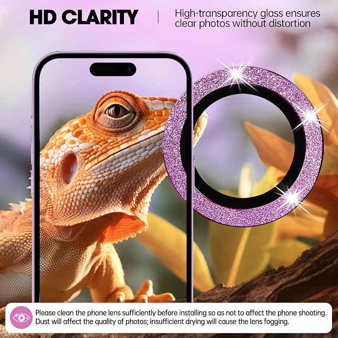 for iPhone 16/16 Plus Camera Lens Protector Bling Individual Metal Glitter Ring - Image 4