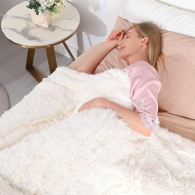 Tuddrom Decorative Extra Soft Fuzzy Faux Fur Throw Blanket 50" x 60", Solid - Image 4