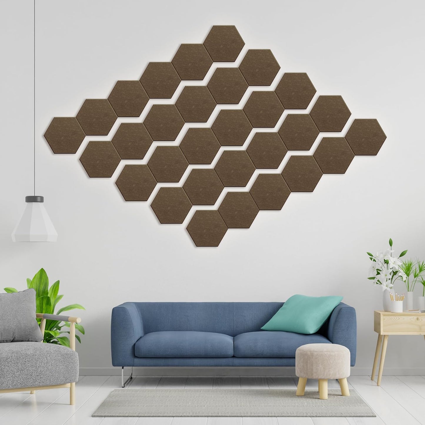 Hexagonal Acoustic Panels-12 Pack High-Density Sound Absorbing Panels 12"X10"X0.4" for Enhanced Noise Reduction, DIY Design, Idea for Studios, Offices, and Home Theaters(Coffee Brown)